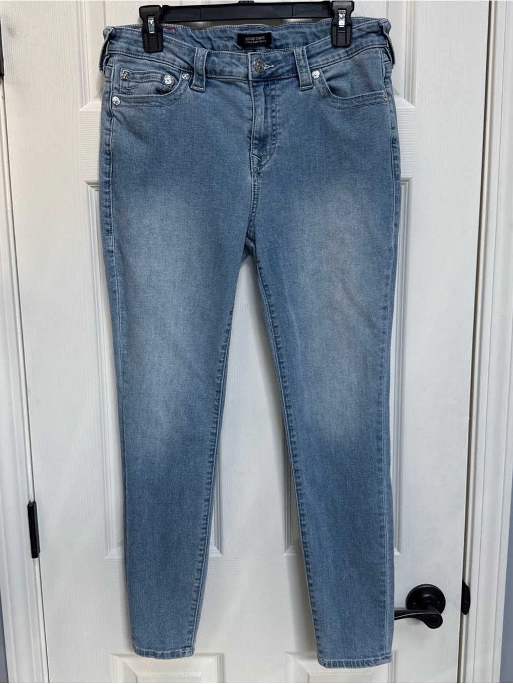 TRUE RELIGION Jeans Jennie Curvy MidRise Super Skinny Stretch White Stitch sz 31